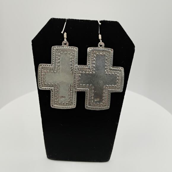 Southwestern Lapis and Sterling Silver Cross Earrings - Picture 3 of 6